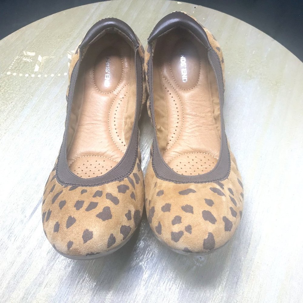 Lands End Women's Suede Elastic Trim Ballet Flats Brown Leopard Print 8B